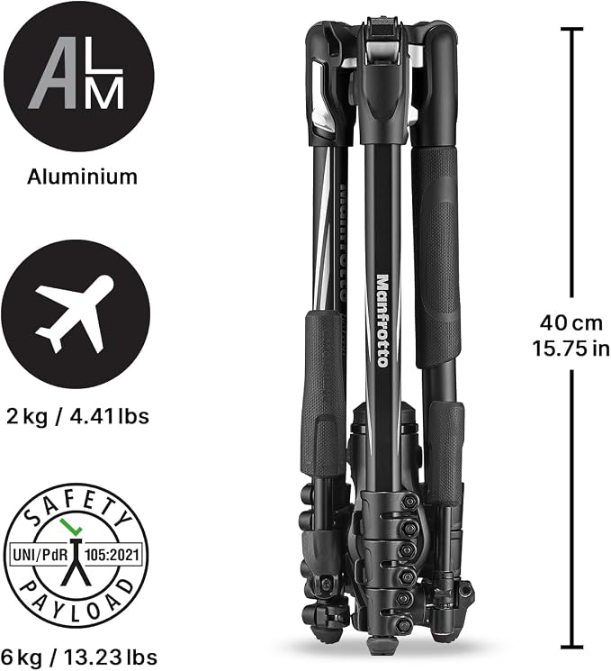 Manfrotto Befree 3-Way Live Advanced Tripod Kit, Tripod and Fluid Head in Aluminum for Cameras and Camcorders up to 6 kg, Ultra-Compact, Photography Accessories for Content Creation, Photo and Video | Camcorders up to 6 kg, Photography Accessories for ... - Image 4