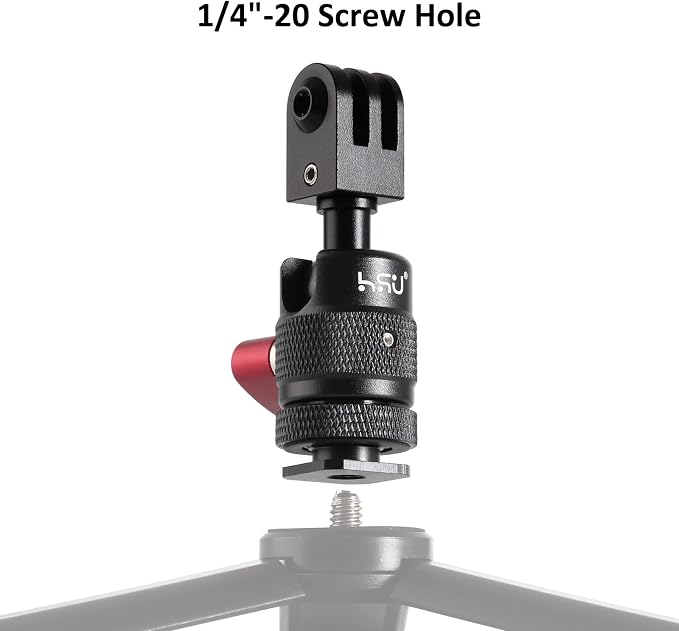 HSU Cold Shoe Mount Adapter with 1/4”-20 Screw Hole | Aluminum 360° Rotation Camera Tripod Mount for GoPro Hero 13/12/11/10/9/Osmo Action, Tripod Selfie Stick, DSLR Camera Flash - Image 2