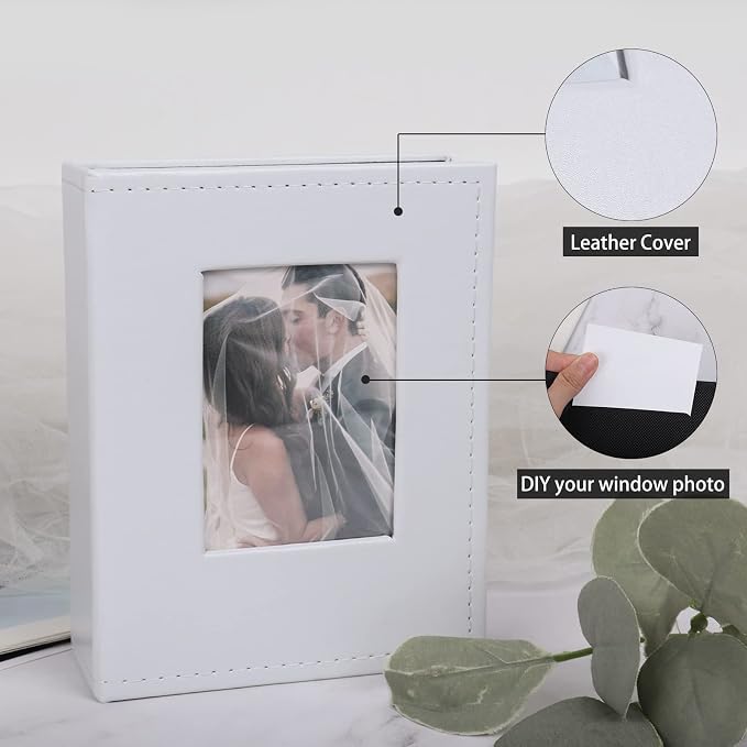 RECUTMS 100 Pocket Album 4x6 Small Photo Albums Leather Wedding Book White | White Inner Page, 100 Vertical Pockets, Family Anniversary Baby Picture Book, Personalized Front Window, Graduation Gifts - Image 3