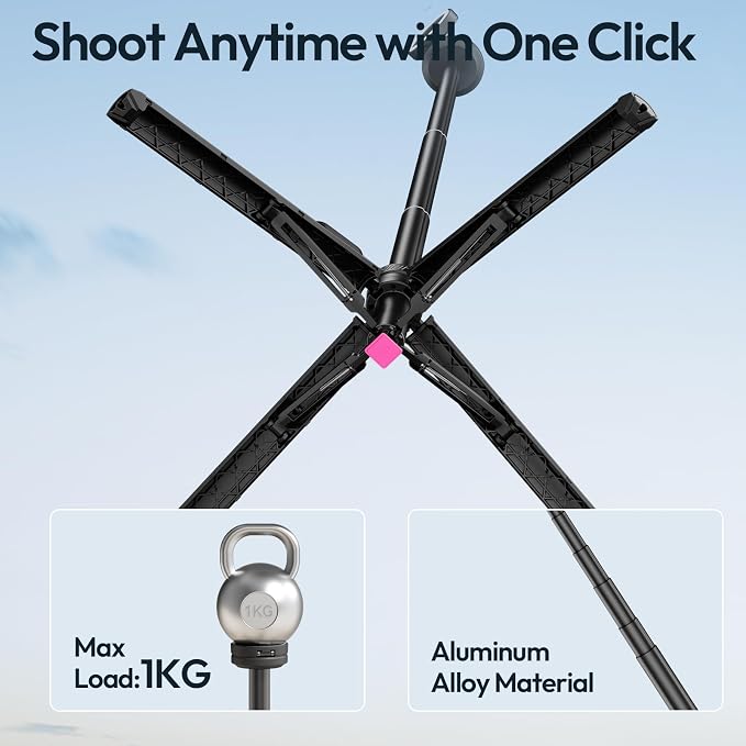 ULANZI MT85 60" Magnetic Phone Tripod for iPhone 17, Auto Open Selfie Stick | N52 Magnetic, Aluminum, Enhanced 4-Leg, Extendable Phone Stand for Magsafe w Remote for Travel Vlog Content Creator Essential - Image 3