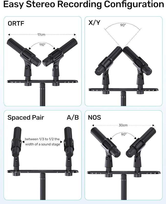 Stereo Array Spacing Mic Stand, Weighted Base & Adjustable Bar for XY/ORTF | Adjustable Positioning Bar with Ruled Markings, Stable Tabletop Mic Stand, Dual Mic Mount Holder for XY/ORTF Studio Recording - Image 6