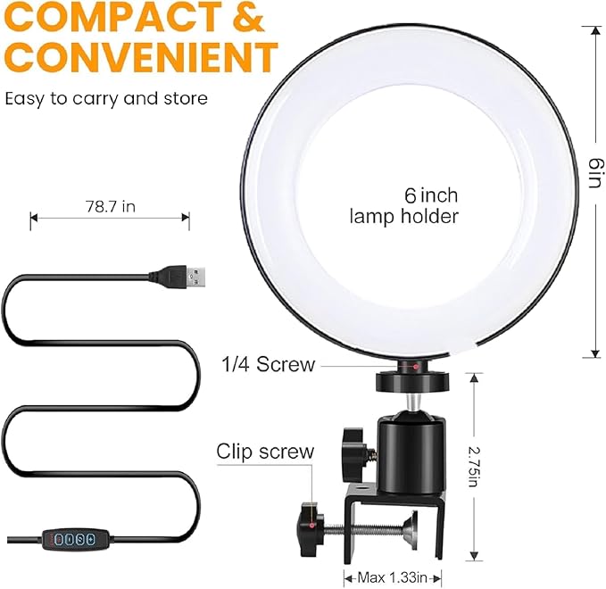 Video Conference Lighting Kit, Ring Light Clip on Laptop Monitor, 6" Dimmable LED Circle Selfie Light for Zoom Meeting/Remote Working/Zoom Calls/Live Streaming/Video Recording - Image 6