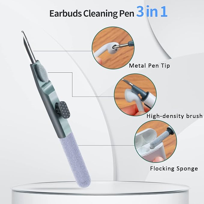 Airpod Cleaner Kit, Earbud Cleaning Kit for Airpods Pro 1 2 3,Multi-Function Cleaning Pen with Soft Brush Flocking Sponge, Suitable for Bluetooth Headset, Charging Box, Mobile Phone,Earbud (1Pcs) - Image 2