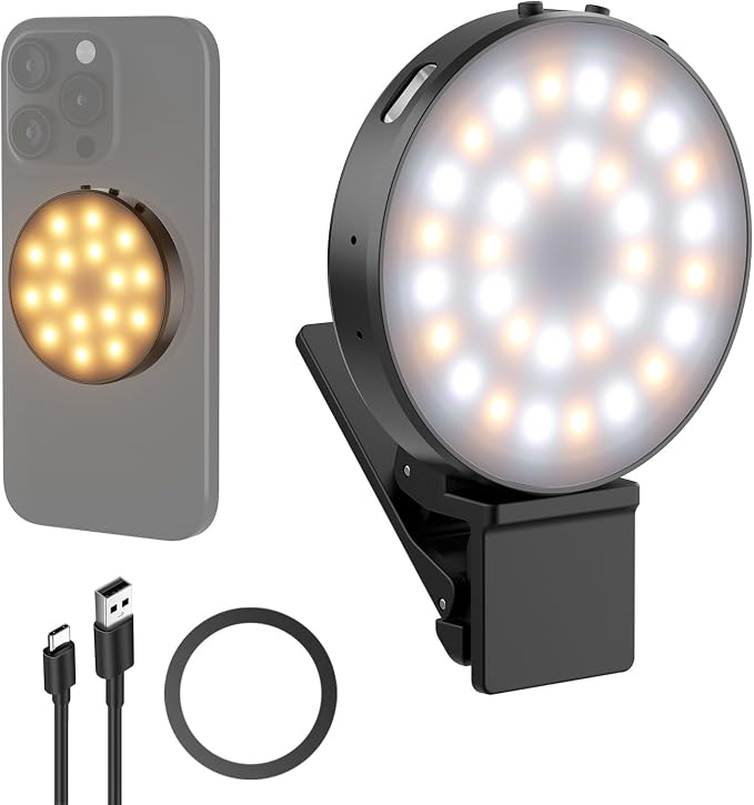 NEEWER Entry Level Version Magnetic Selfie Light Compatible with MagSafe iPhone, 1W Clip on Metal LED Phone Fill Ring Lighting for Laptop Video Conference Makeup Recording, CRI95+ 840lux/0.2m, NL32R by Neewer