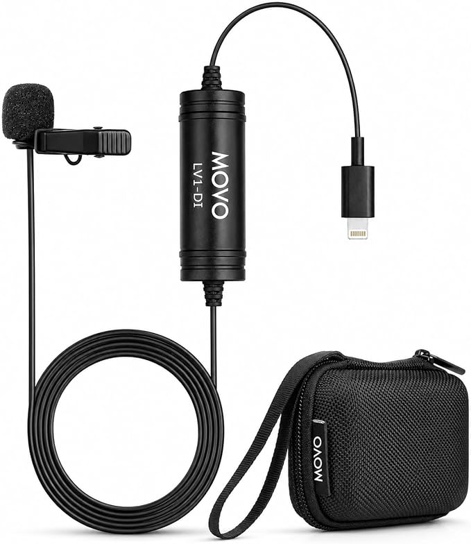 Movo LV1-DI Lavalier Microphone for iPhone & iPad – MFi Certified Lightning Clip-On Mic – 20ft Cable – for YouTube, TikTok, Podcasts, Interviews & Vlogging by Movo