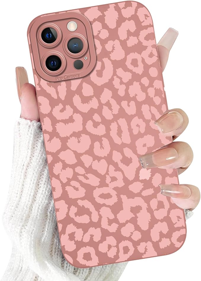Cute Pink Cheetah Print Phone Case for iPhone 12 Pro Max 6.7" | Aesthetic Leopard Pattern Design Cover Full Camera Lens Protective Shockproof Soft Slim TPU Funda for Women Girls by Unknown
