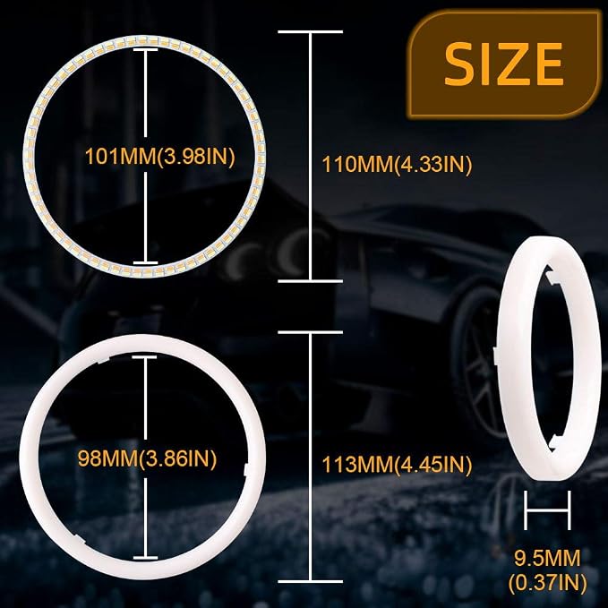 Qasim 1-Pair 110MM White+Amber Switchback 132SMD 4014 LED Halo Ring Angel Eye DRL Fog Light Turn Signal Lamp 12V - Image 3