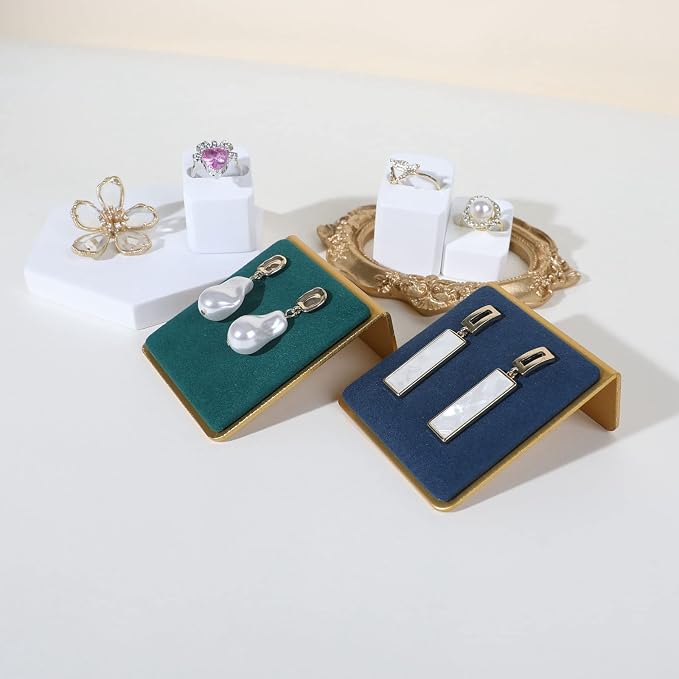 Gold earring stands and displays for show, Green velvet earring holders, Jewelry display stands for selling【Green】 - Image 3