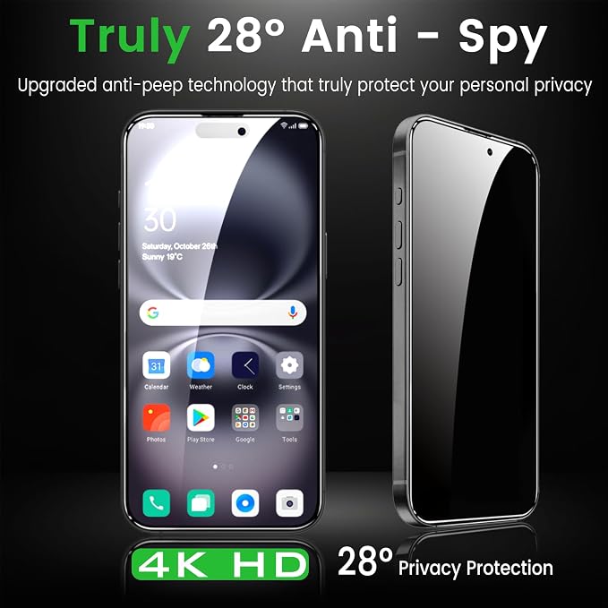 Romkasi 4 Pack Privacy Screen Protector for iPhone 16 6.1 Inch with 4 Pack Camera Lens Protector, Anti Spy Tempered Glass Film, Anti-Scratch, Touch Sensitive, Case Friendly - Image 3