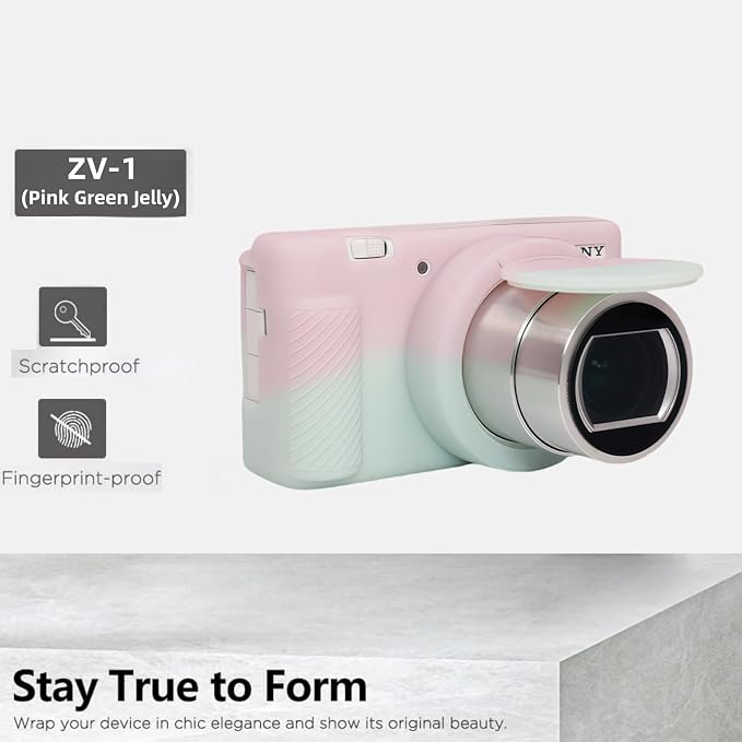 Camera Case for Sony ZV1 Digital Camera.ZV-1 Accessories | Soft Silicone Protective Case Removable Lens Cover,Comes with 2 Screen Protectors and 1 Wrist Strap.(Pink Green Jelly) - Image 4