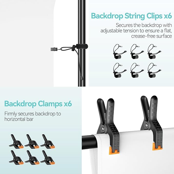 EMART 7x10 FT Photo Backdrop Stand Kit with 6x9FT White Backdrop, Studio | Background Stand Backdrop-White, 6Clamps&Clip, 2Sandbags for Photography Studio, Video Recording, Live Stream, Zoom, Portrait - Image 6