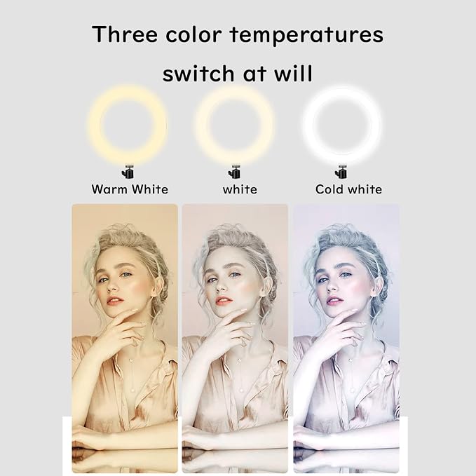 10" Ring Light with Tripod Stand & Phone Holder 3 Color Modes & 10 Brightness Levels for Photography/Makeup/Live Stream/YouTube - Image 4