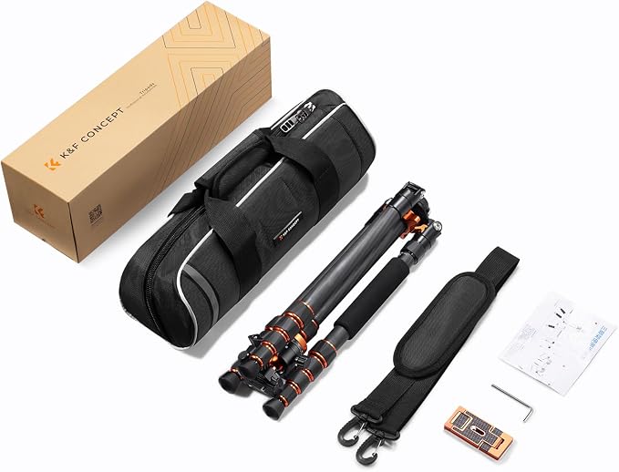 K&F Concept 68" Carbon Fiber Camera Tripod, Metal Ball Head for DSLR | 22lbs Load, Detachable Monopod, Compact Tripods with Phone Mount, Quick Release Plate, O255C4+BH-28L - Image 8