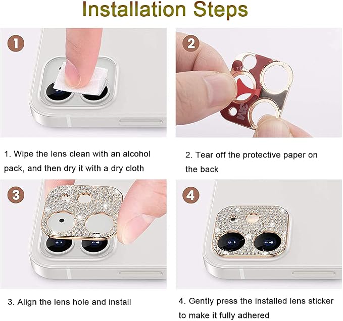 2 Pack Glitter Camera Lens Cover Protector Compatible with iPhone 13 Pro/iPhone 13 Pro Max Metal Bling Diamond Camera Lens Cover Sticker Protector (Silver) - Image 5