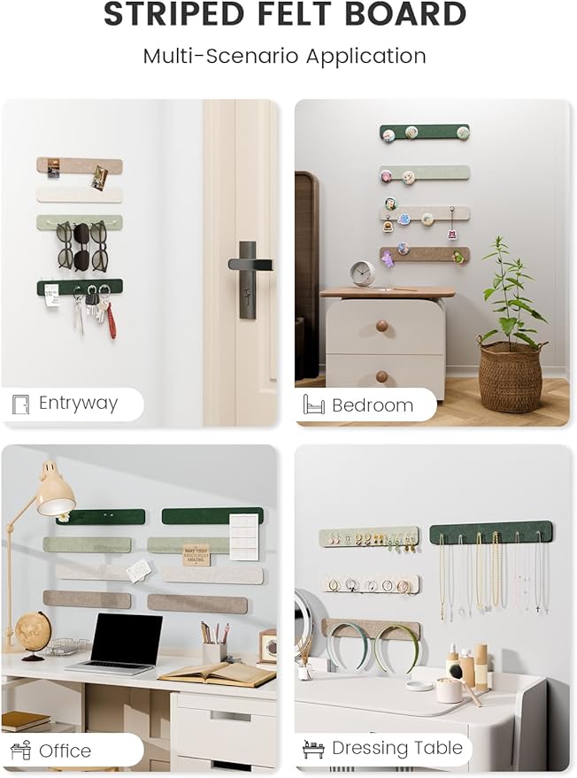 Fluxynara 13" x 2" Felt Wall Panels, Nordic Moss | 8-Pack Includes 50 Push Pins and Adhesive Tabs for Photos, Notes and Decor in Bedroom Doors, Home Office or Studios - Image 6