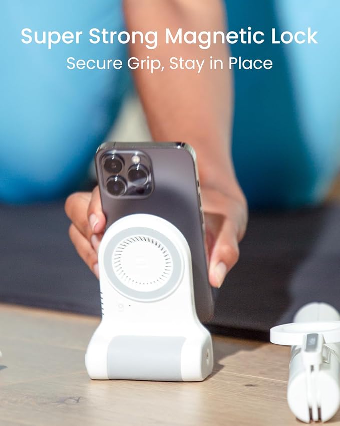 KraftGeek Magnetic Phone Stand Camera Grip for iPhone Magsafe, Rechargeable | 5000mAh Wireless Charging, Bluetooth Shutter, Ergonomic Handle, Desktop Phone Stand, Lightweight Design for Vlogging - Image 2