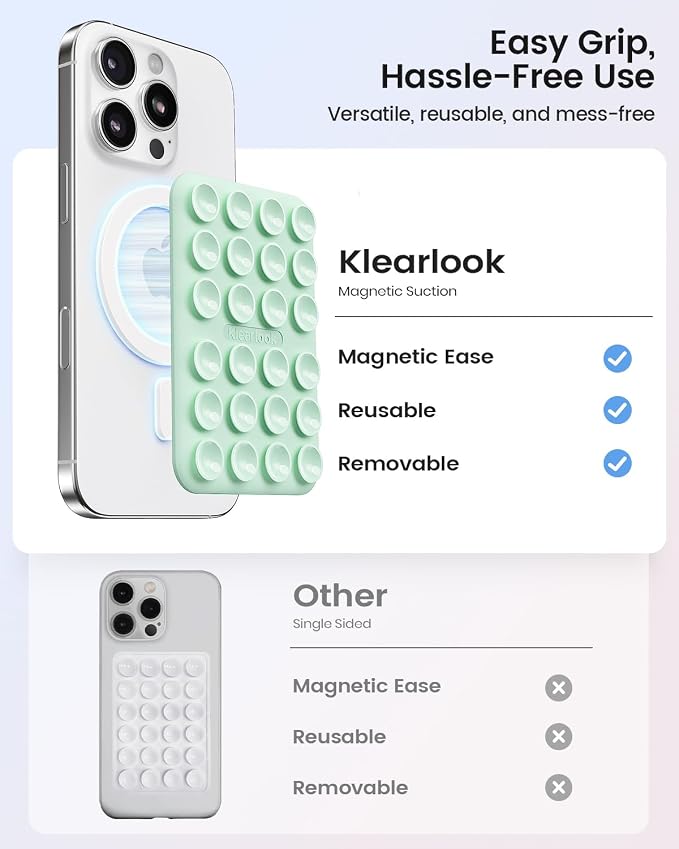 Klearlook Magnetic Suction Phone Mount for MagSafe Case, Light Green | Removable Sticky Phone Grip Holder for Hands-Free Makeup / Selfie / Vlog for TikTok & Instagram Influencer / Creator - Image 3