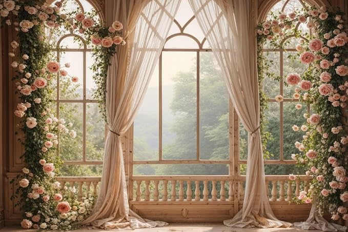 Kate Flower Wall Backdrops for Photography Arch Photo Background Window Curtain Wedding Photo Prop, 10x6.5ft - Image 2