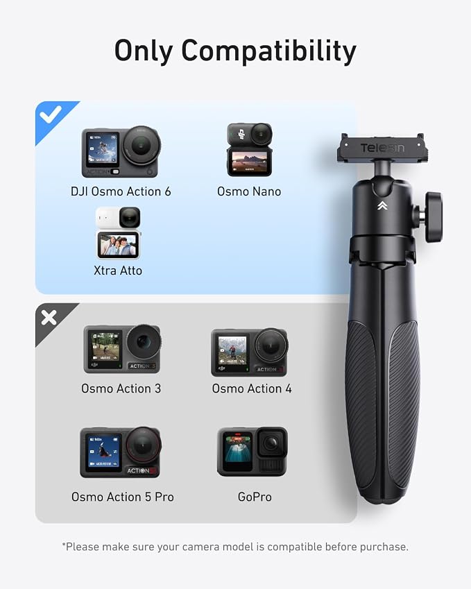 TELESIN 44cm/17.3" Mini Selfie Stick Tripod for DJI Osmo Action 6 Nano Xtra | 360° Ball Head, Magnetic Quick Release Tripods, Extendable Selfie Sticks, Vlog Handheld Grip - Image 5