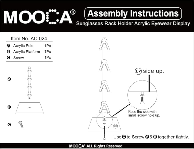 MOOCA 2-Piece Acrylic Eyewear Display Stand, Holds 8 Frames | Eyewear rack with oversized supports displays large sunglasses and eyeglasses for show,store,home and easy assemble.' - Image 7