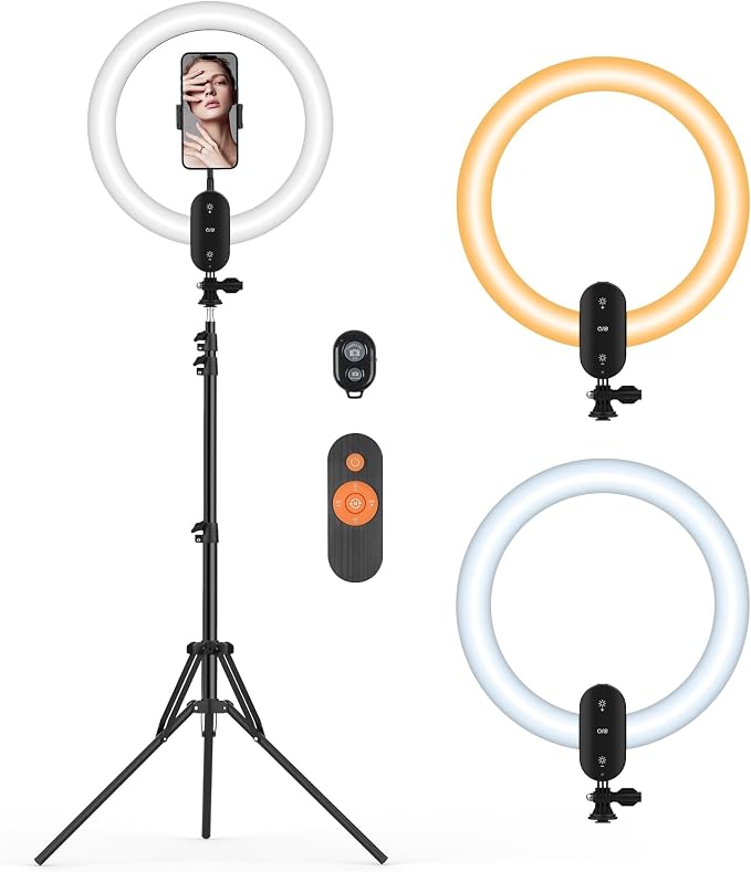 12 inch LED Circle Selfie Ring Light with 63" Tripod Stand 2800mAh by Kmasic