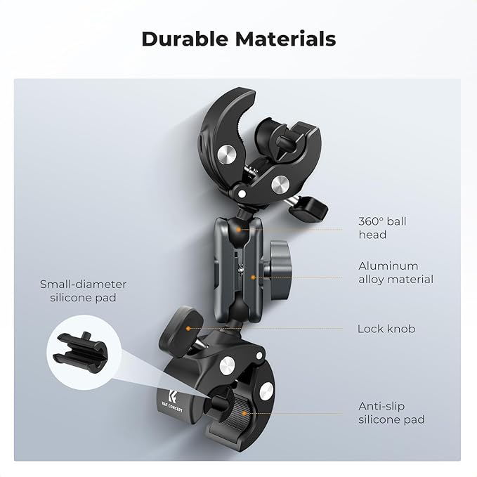 K&F CONCEPT Dual Super Clamp Camera Mount Bike/Motorcycle Handlebar Mount | 360° Ball Head Mount for Pole, Tripod, Desk, Flag, Umbrella, MS102 - Image 6