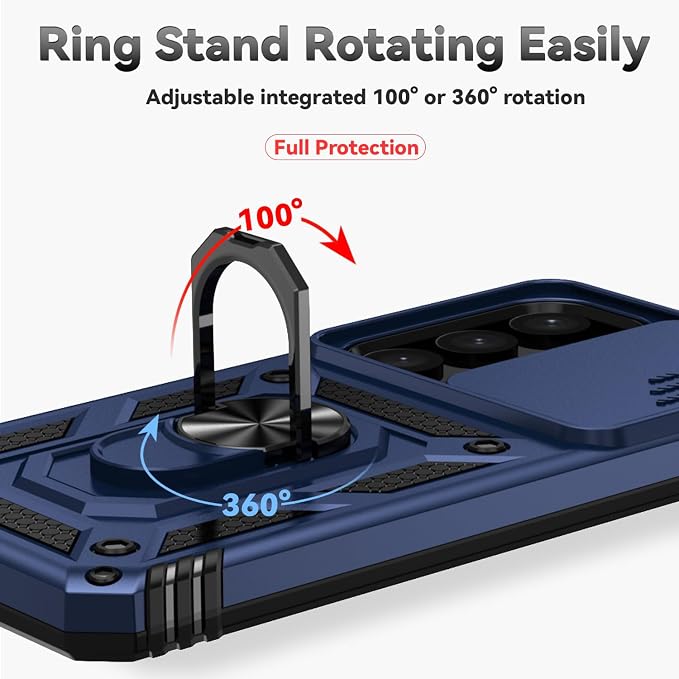 for Samsung Galaxy S24 Plus Case with Camera Lens Cover HD Screen Protector, Military-Grade Drop Tested Magnetic Ring Holder Kickstand Protective Phone Case for Samsung Galaxy S24 Plus (Navy Blue) - Image 6