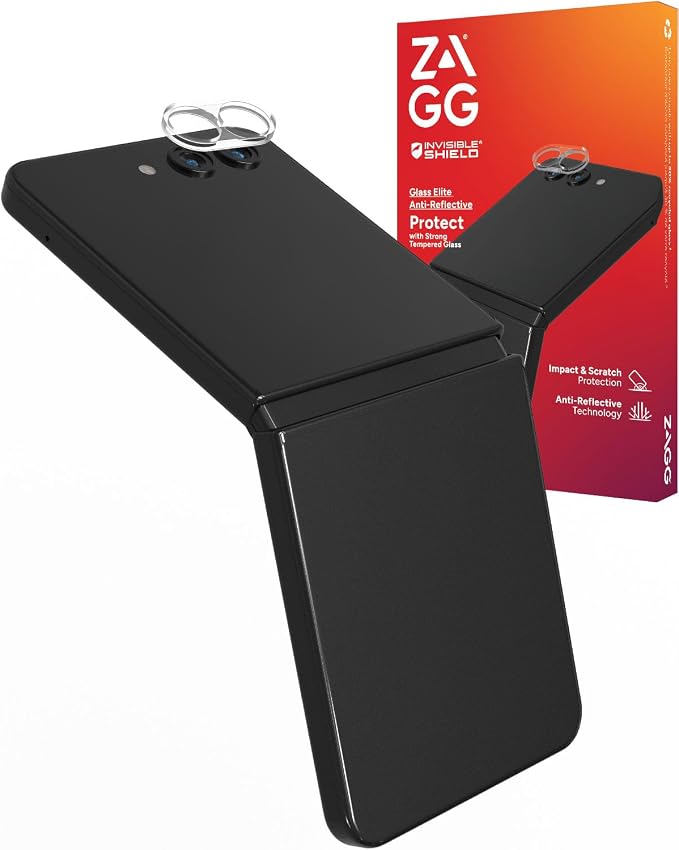 ZAGG Glass Elite Anti-Reflective Samsung Galaxy Z Flip6 Camera Lens Protector - Tempered Glass Lens Protector with Polycarbonate Frame, 5X Stronger, Maximum Scratch Protection, Smudge Resistant by ZAGG