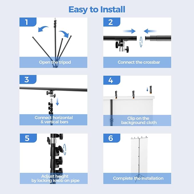 EMART 5 * 10ft White Photo Backdrop Stand Kit with T-Shape Stand | Portable lightweight T-shaped metal stand for easy setup，suitable for portrait photography, live streaming, content recording - Image 7