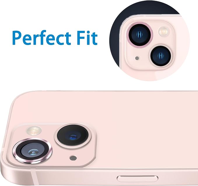 for iPhone 13 Mini/iPhone 13 Camera Lens Protector, Anti-Scratch 9H Tempered Glass Metal Camera Screen Protector Shockproof Cover Film Ring -2 Pcs Pink - Image 4