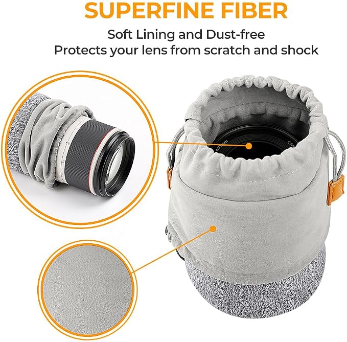 K&F CONCEPT Lens Pouch 2-in-1 Expandable Camera Lens Bag Case Compatible for Canon Lenses 75-300mm, Nikon, Sony, Pentax, Olympus Camera Lens 10 x 18cm Protective Neoprene Soft Plush for DSLR Lenses - Image 4