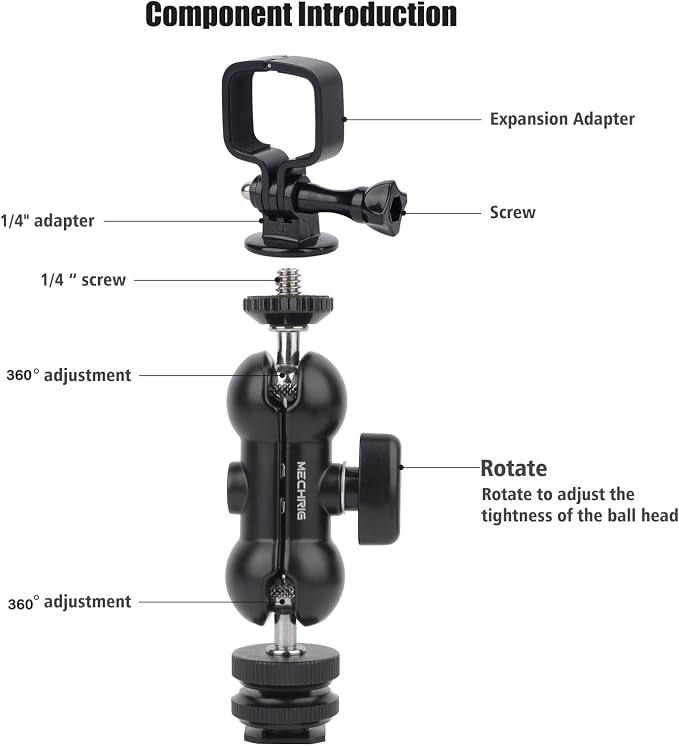 Cold Shoe Mount Expansion Adapter for DJI Osmo Pocket 3,Ajustable 360°Ball Head for DSLR Hot Shoe Mount,Vlogging and Dual Camera Setup - Image 3