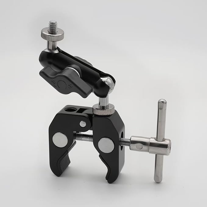 Super Clamp Mount with Dual Ball Head Magic Arm Heavy Duty Plastic Crab Compatible with GoPro, DJI Action 2, Insta360, Canon Nikon Sony Cameras, Field Monitor, LED Light, Microphone, Tube, Tripod - Image 6