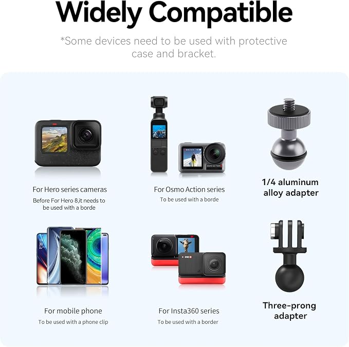 TELESIN Camera Clamp Mount Bike Motorcycle Handlebar Mounts Accessories,360 Ball Joint Tube Roll Bar Holder Clip for GoPro Mission 1 PRO/DJI Osmo Pocket 4/ Action 6 5 4/ Insta360 Luna Ultra/Xtra Muse - Image 5