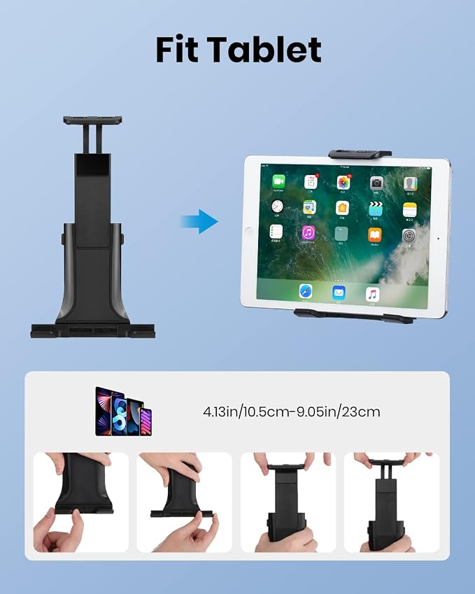 Moukey Tablet Holder for Microphone Stand, Adjustable Mic Music Stand Phone Holder Mount, Compatible with iPad, iPhone, Android, All 4.7 to 12.9 Inches Tablets & Smartphones - Image 4