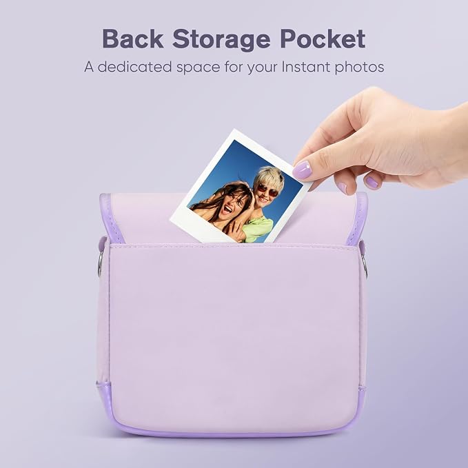 FINTIE Case for Fujifilm Instax Mini 13/12/11/SE & Polaroid I-Type Cameras | Fits Fujifilm Instax Mini 13/12/11/Se, Polaroid Now+/Now Gen 1/2/3, Camera Bag With Strap & Photo Pocket, Purple - Image 6
