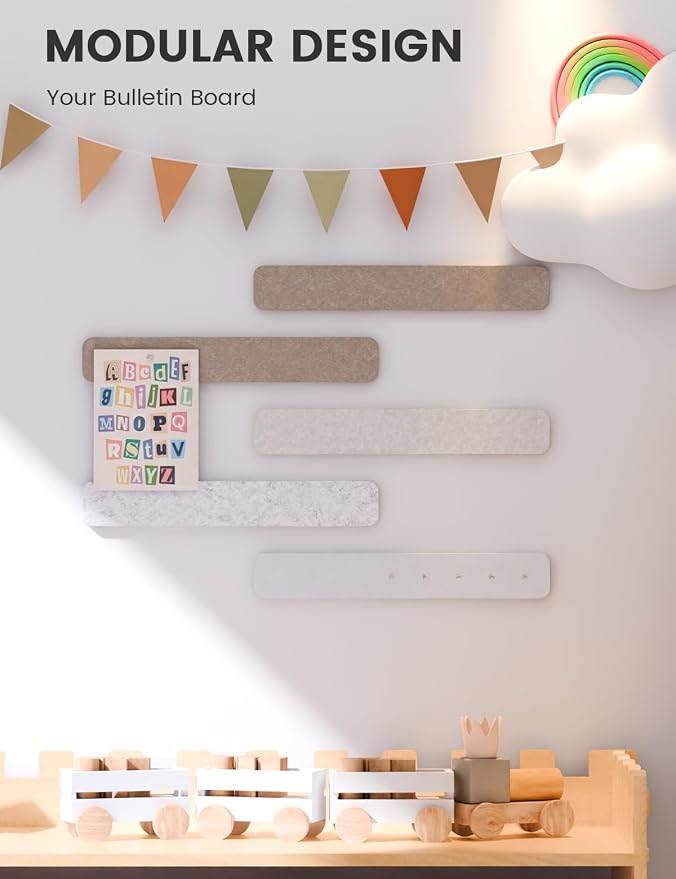 Fluxynara 13" x 2" Felt Wall Panels, Stone Beige | 5-Pack Includes 35 Push Pins and Adhesive Tabs for Photos, Notes and Decor in Bedroom Doors, Home Office or Studios - Image 5