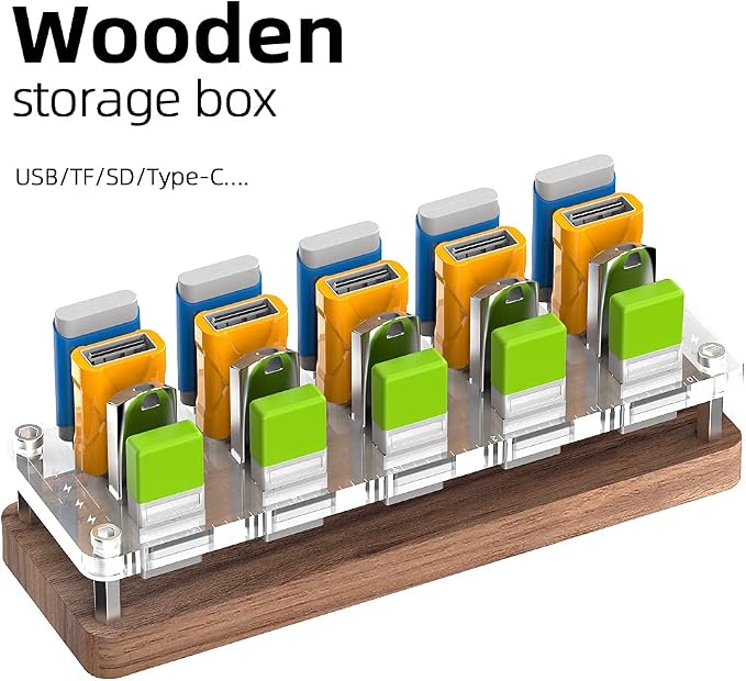 20 Slots Wooden Memory USB Flash Disk Card Case, TF Card Box and Micro SD Drive Card Holder Desk, U-Shield Memory Storage Racks - Image 6