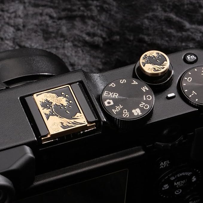 Wave Art Metal Hot Shoe Cover Shutter Button for Fuji X100VI Camera | Brass wave pattern protects the hot shoe and shutter button from dust and scratches For Fujifilm X100VI XT30 III For Nikon - Image 4