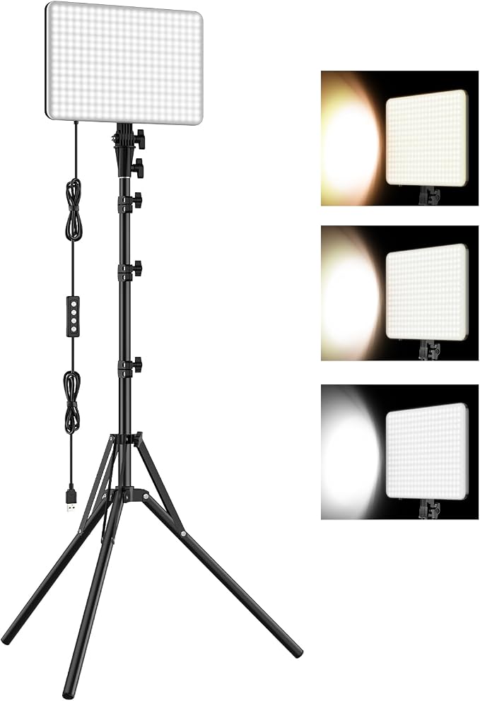 1-Pack LED Video Lighting Kit, Anautin 15W/1700Lux Photography Lighting with Tripod Stand, 2500-8500K Dimmable Streaming Light for Video Recording, Gaming, Podcast, Barber, Salon, TikTok, YouTube by Anautin