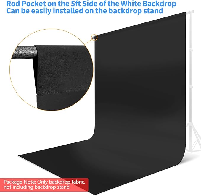 Hemmotop Black Backdrop Background Curtain 5x7 ft | Polyester, Drapes Well, Rod Pocket for Easy Hanging, for Video Recording, Pet Photography, Baby Shower, Graduation, Halloween - Image 5