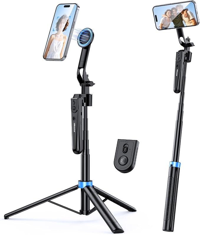 UBeesize 72” Auto Face Tracking Tripod for iPhone, MagSafe Selfie Stick with Remote, 360° Magnetic Phone Stand with Gesture Control for TikTok, Live Stream & Vlogging by UBeesize