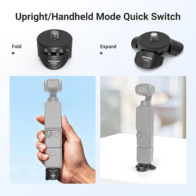 NEEWER Mini Tripod Compatible with DJI Osmo Pocket 4 & 3, Small Desktop Gimbal Camera Holder Mount Stand with 1/4" Screw Compatible with Insta 360 X5 X4 X3, Upright/Handheld Mode Switch, AC051 - Image 2