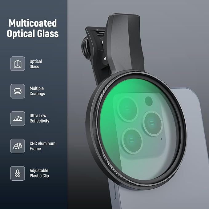 NEEWER 67mm Clip On Black Diffusion 1/4 Filter for Mist Cinematic Effect, Photography Accessories Kit Compatible with iPhone 17 16 15 Pro Max Plus 16e 14 13 mini, FL-B24 - Image 7