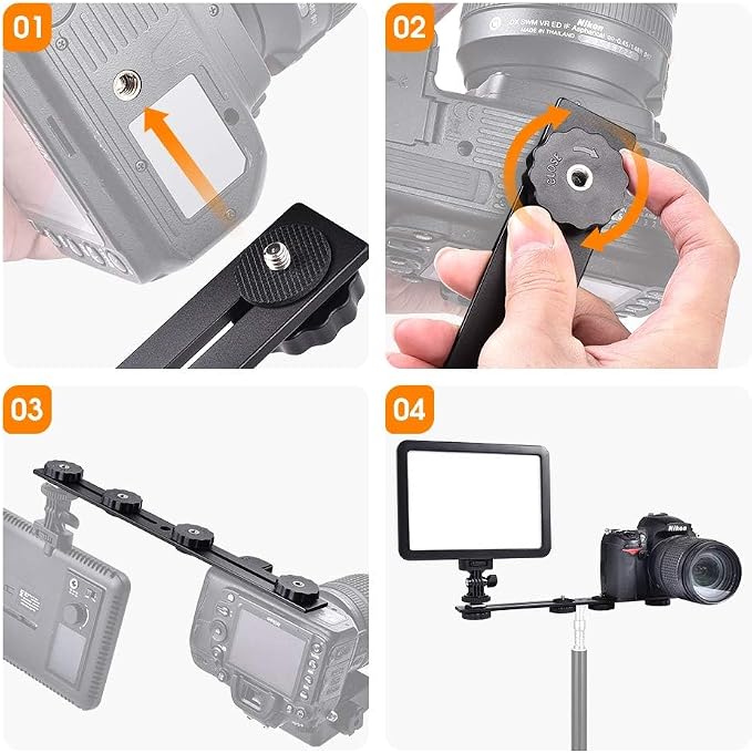 UTEBIT Long Dual Speedlite Tripod Mount Bracket Extension Bar | 11 inch Tripod Mount with 1/4'' Hot Shoe, Straight Flash Mount 1/4-3/8 Thread Hole Flash Bracket for LED Light,DSLR Camera - Image 7