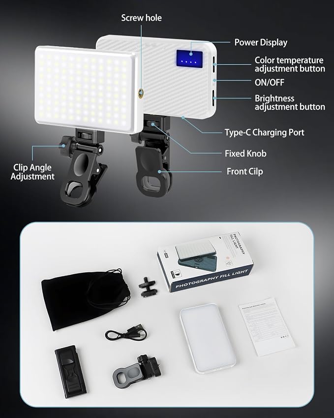 168 LED Portable Selfie Light Video Conference Light with Front & Back Clip, Rechargeable 3 Light Modes for Phone, iPhone, Android, iPad, Camera, Laptop, Makeup, Tiktok, Vlog(White) - Image 9