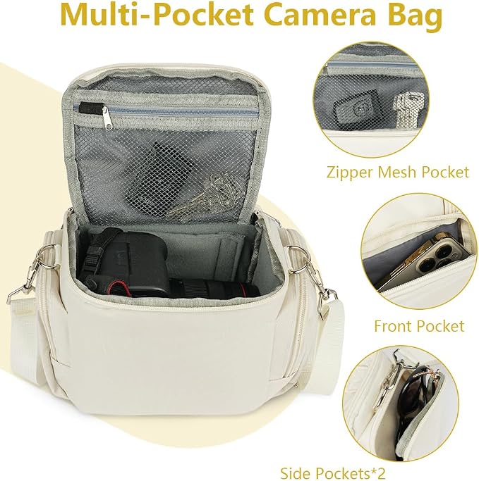 Ainiv DSLR Camera Bag, Large Waterproof Anti-Shock SLR Camera Case, Beige | Adjustable Shoulder Strap Camera Backpack, Portable Crossbody Single Shoulder Backpacks Compatible with Canon, Sony, Nikon - Image 3