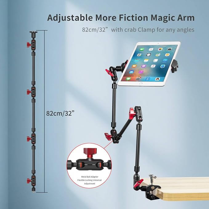 Magic Arm Camera Mount, 32" Aluminum Articulating Arm with Desk Clamp & Standard 1/4" Screw, Heavy Duty Overhead Tablet Stand for Video Recording, Live Streaming, Vlogging - Image 2