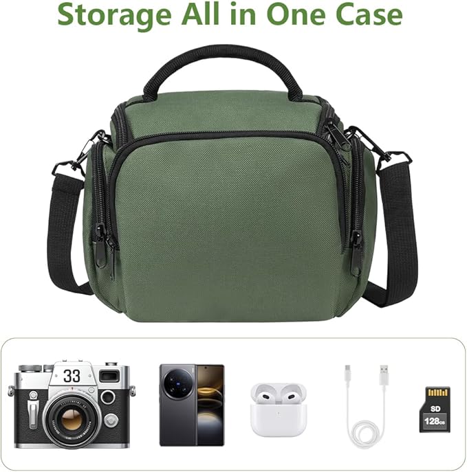Ainiv DSLR Camera Bag, Large Waterproof Anti-Shock SLR Camera Case, Green | Adjustable Shoulder Strap Camera Backpack, Portable Crossbody Single Shoulder Backpacks Compatible with Canon, Sony, Nikon - Image 6