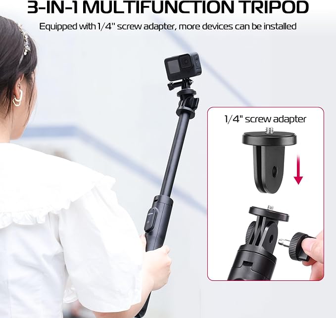 ULANZI SK-03 Selfie Stick Tripod, 64" Professional Stable Phone Tripod Stand for Smartphone/Action Camera, 3 in 1 Extendable Phone Holder with Detachable Remote for Travel Selfies Video Recording Vlog - Image 4